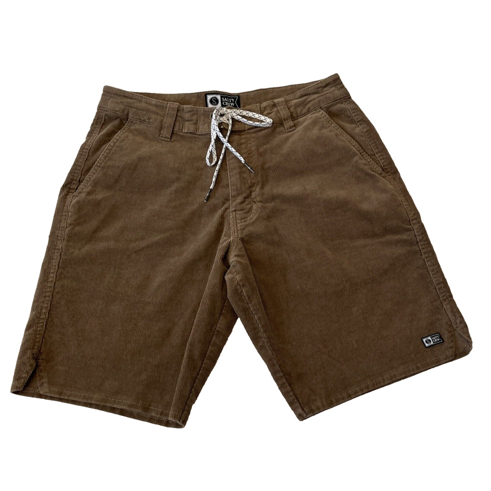 SALTY CREW Men's Corduroy Shorts Sz 28 Brown Pockets Drawstring Casual